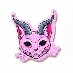 Cat Shape Акриловые подвески с принтом на хэллоуин, Узор кошки, 39.5x34.5x2.5 мм, отверстие : 1.8 мм