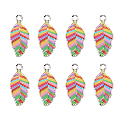 Разноцветный Подвески из эмали и сплава, лист с полосатым узором, платина, красочный, 21.5x10x2 мм, отверстия : 2 mm , 2 шт / комплект