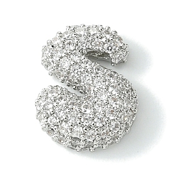 Letter S Подвески из латуни с покрытием из прозрачного кубического циркония, без кадмия и без свинца, долговечный, алфавит, платина, реальный 18 k позолоченный, Письмо с, 16x13x5 мм, отверстие : 3x1.8 мм