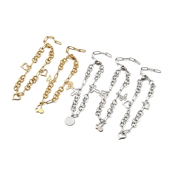 Mixed Patterns 304 Stainless Steel Charm Bracelet with Link Chains for Women, Mixed Patterns, Pendant: 9.5~14.5x12~13x0.7~0.8mm, 8-7/8 inch(22.5cm)