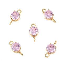 Бледно-Розовый Латунные подвески-коннекторы с плоскими круглыми фианитами, инкрустированные кубическим цирконием., без кадмия, без никеля и без свинца, реальный 18 k позолоченный, розовый жемчуг, 10.5x5x3.5 мм, отверстие : 1.2 мм