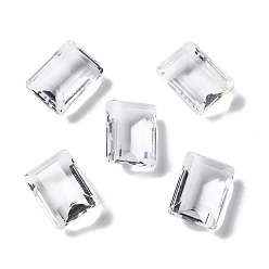 Clear Transparent Glass Rhinestone Cabochons, Faceted, Rectangle, Pointed Back, Clear, 14x10x6mm