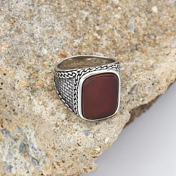 Красный Агат 304 Кольца из нержавеющей стали с натуральным сердоликом, античное серебро, прямоугольные, размер США 8 (18.1 мм)