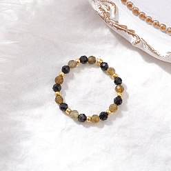 Лабрадорита Растягивающиеся кольца из натурального лабрадорита, со стеклянными бисеринами, граненые круглые, внутренний диаметр: 20 мм