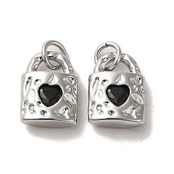 Черный Латунные микро проложить кубического циркония подвески, без кадмия, без никеля и без свинца, реальный 18 k позолоченный, запирать, чёрные, 12.5x9x4 мм