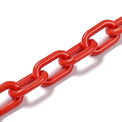 Rot Handgefertigte undurchsichtige Acrylkabelketten, für Schmuck machen, ungeschweißte, ellipsenförmige, rot, Link: 27x16.5x4 mm, 39.37 Zoll (1 m)/Strang