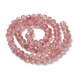 Pink Handmade Gold Sand Lampwork Beads Strands, Inner Flower, Faceted Rondelle, Pink, 9~10x7~8mm, Hole: 1.5~2mm, about 60pcs/strand, 17.3 inch