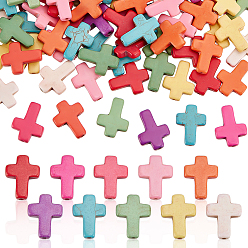 Разноцветный 120шт. синтетические бирюзовые бусины, окрашенные в нити, религия крест, красочный, 15.5x12x4 мм, отверстие : 1.4 мм, около 24~26 шт / нитка, 14.96''~16.14'' (38~41 см), около 120шт./5 прядей.