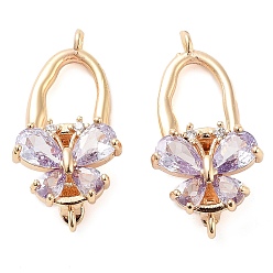 Настоящее золото 18K Латунное микропейв, прозрачный кубический цирконий, складные застежки, без кадмия, без никеля и без свинца, бабочка, фиолетовые, реальный 18 k позолоченный, 25.5x12.5x8 мм, отверстие : 1.2 мм