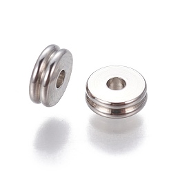 Stainless Steel Color 201 Stainless Steel Grooved Spacer Beads, Rondelle, Stainless Steel Color, 6x2mm, Hole: 1.6mm