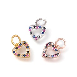 (52) Непрозрачная лаванда Латунные микро проложить кубического циркония прелести, сердце, разноцветные, 11x10x2 мм, отверстие : 4 мм
