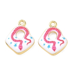 Rosa Caliente Colgantes de latón impresos, Rombo con amuletos de estrella y serpiente, chapado en rack, larga duración plateado, sin plomo y el cadmio, real 18 k chapado en oro, color de rosa caliente, 23x18x4.5 mm, agujero: 2.5 mm