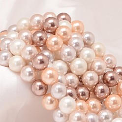 Mixed Color Round Shell Pearl Bead Strands, Mixed Color, 10mm, Hole: 0.8~1mm, about 40pcs/strand, 15.74 inch.