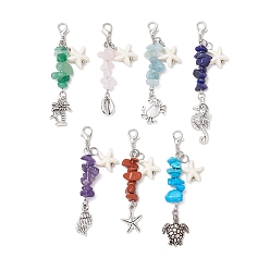 Смешанные камни Чакра натуральные и синтетические драгоценные камни кулон морская звезда украшение, подвески из сплава морских животных и подвески с застежкой в виде клешни омара для украшения сумок, 60~76 мм