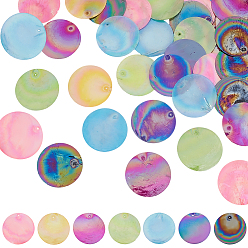 (52) Непрозрачная лаванда 42 шт. 7 подвески из натуральных ракушек капиз, окрашенные распылением, Дисковые подвески, AB цвет, разноцветные, 39.5~40x1~2 мм, отверстие : 1.2~1.4 мм, 6 шт / цвет
