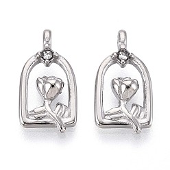 Нержавеющая Сталь Цвет 304 подвески из нержавеющей стали, со стразами, цветок, цвет нержавеющей стали, 18x9.5x4 мм, отверстие : 1.4 мм