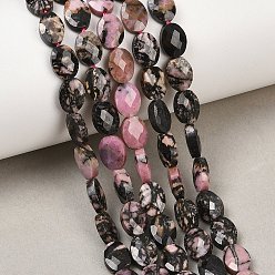 Родонит Природные родонит бисер нитей, граненые, Плоско-овальные, 8x6x3 мм, отверстие : 0.7~0.8 мм, около 46~47 шт / нитка, 14.96~15.16'' (38~38.5 см)