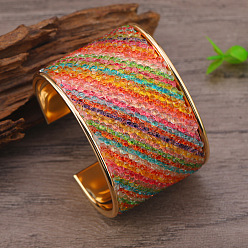 Stripe Цветные железные браслеты-манжеты с узором из страз для женщин, золотой свет, полоса, внутренний диаметр: 2-1/2 дюйм (6.2 см), 48 мм