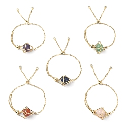 Золотой Смешанные браслеты из натурального сердолика, ляпис-лазури, зеленого авантюрина, розового кварца и аметиста, браслеты-мешочки из латуни в стиле макраме с ромбами, для женщин, золотые, внутренний диаметр: 3/4~2-5/8 дюйм (1.9~6.6 см)