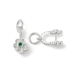 Silver Brass Micro Pave Cubic Zirconia Peg Bails Pendants, Long-Lasting Plated, Lead Free & Cadmium Free, Flower, Silver, 13.5x8x6.5mm, Hole: 3.5mm, Pin: 1mm