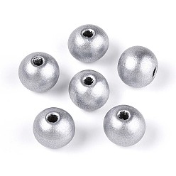 Серебро Круглые бусины из натурального дерева схима, окрашенные распылением, серебряные, 13~14x12.9 мм, отверстие : 2.8~3.5 мм