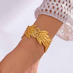 Лист 304 из нержавеющей стали манжеты браслеты, широкие браслеты для женщин, реальный 18 k позолоченный, лист, внутренний диаметр: 2-3/8 дюйм (6 см)