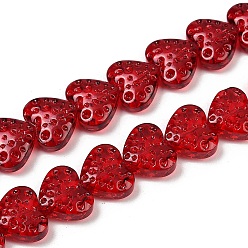 Темно-Красный Прозрачные стеклянные бусины, сердце, темно-красный, 13x15x7 мм, отверстие : 1 мм, около 55 шт / нитка, 25.98'' (66 см)