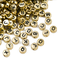 Бледно-Золотистый 1000 непрозрачные акриловые бусины, плоские круглые с буквы, бледно золотарник, 7x3.5 мм, отверстие : 1.5 мм