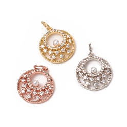 (52) Непрозрачная лаванда Латунные микропаве прозрачные подвески с фианитом, с акриловыми и прыжковыми кольцами, долговечный, плоско-круглые, разноцветные, 16x14.5x4.5 мм, переходное кольцо: 5x0.7 мм, внутренний диаметр: 3.6 мм