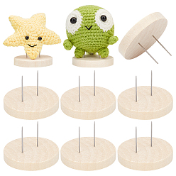 Плоский Круглый Деревянная подставка для основания вязаной крючком куклы, с 304 штифтов из нержавеющей стали, плоско-круглые, 5.95x3.95 см