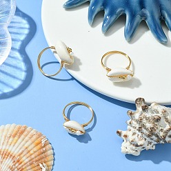 Настоящее золото 18K Натуральные перстни из ракушек с глазом шивы, латунные кольца для женщин, реальный 18 k позолоченный, размер США 7 1/4 (17.5 мм)