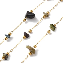 Джаспер 304 цепи из нержавеющей стали ссылка, пайки, с натуральной яшмой, с катушкой, ионное покрытие (ip), реальный 18 k позолоченный, 3~5.5x3~11.5x1~3.5 мм, около 32.81 футов (10 м) / рулон