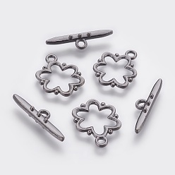 Черный Цвет Металла Застежка тоггл из сплава, без никеля , без свинца и без кадмия, металлический черный , Цветок: 19x15x1.5 мм, отверстие: 2 мм. бар: 24x6x4 мм, отверстие : 2 мм.