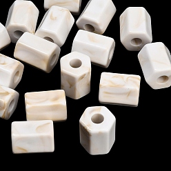 White Opaque Acrylic Imitation Gemstone Beads, Large Hole Beads, Hexagon Column, Faceted, Two Tone, White, 25x21.5x19.5mm, Hole: 8mm, about 60pcs/bag