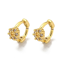 Цветок Серьги-кольца из латуни с микропаве из кубического циркония, реальный 18 k позолоченный, цветок, 7.5x4.5 мм