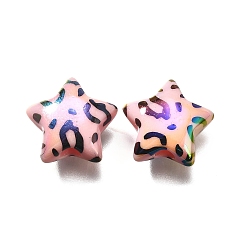 Pink Непрозрачные акриловые бусины с УФ-покрытием, радужный, звезда с леопардовым рисунком, розовые, 15x15x7.5 мм, отверстие : 3 мм