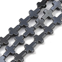 Естественный Цвет Синтетических немагнитных гематит бисер нитей, крестик, первоначальный цвет, 6x8x2 мм, отверстие : 0.7 мм, около 48 шт / нитка, 15.16'' (38.5 см)