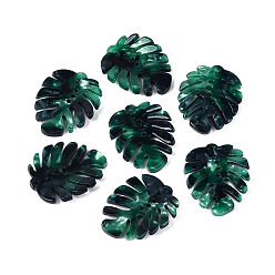 Medium Sea Green Cellulose Acetate(Resin) Pendants, Tropical Leaf Charms, Monstera Leaf, Medium Sea Green, 27x22x4mm, Hole: 1.4mm