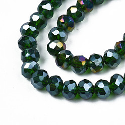 Dark Green Electroplate Glass Beads Strands, AB Color Plated, Faceted, Rondelle, Dark Green, 6x5mm, Hole: 1mm, about 85~88pcs/strand, 16.1~16.5 inch(41~42cm)
