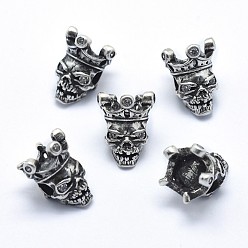 Antik Silber Farbe Messing Perlen, mit Zirkonia, Cadmiumfrei und Nickel frei und Bleifrei, Schädel, Antik Silber Farbe, 14x11x10.5 mm, Bohrung: 3 mm