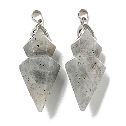 Лабрадорита Натуральные лабрадоритные остроконечные подвески, граненые подвески в форме пули с латунной застежкой на дужке, платина, без кадмия и без свинца, 43x14 мм, отверстие : 4x5 мм