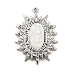 Платина Латунные микро проложить кубического циркония подвески, овальные с рисунками " virgin mary", с оболочкой, без свинца и без кадмия, долговечный, платина, 29x19.5x4 мм, отверстие : 1.2 мм