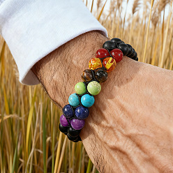 Разноцветный Браслеты из круглых стеклянных бусин, символизирующие чакры, плетеные, браслеты с регулируемым шнуром унисекс, красочный, внутренний диаметр: 11.02 дюйм (28 см)