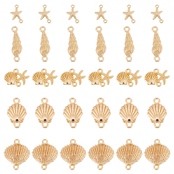 Настоящее золото 14K 30 шт. 5 соединители из легкого сплава, Тема океана, без свинца, без никеля и без кадмия, раковина, морская звезда и раковина, реальный 14 k позолоченный, 6 шт / стиль