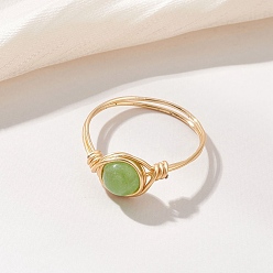 Светло-зеленый Коричневый Кольца из натурального кварца, круглые, с медной проволокой, золотой свет, оливковый, 8.5 мм, размер США 8 1/2 (18.5 мм)