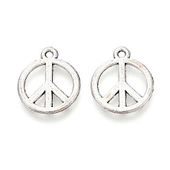 Античное Серебро Сплавочные подвески тибетского стиля, знак мира прелести, античное серебро, 17x14x1 мм, отверстие : 1.5 мм