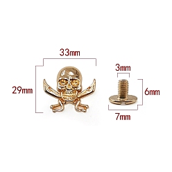Light Gold Zinc Alloy Decorative Buttons, Skull, Light Gold, 2.9x3.3cm
