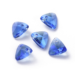 Saphir Charmes de strass en verre, facette, triangle, saphir, 7.5x8x4.3mm, Trou: 1mm