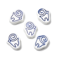 Синий Фарфоровые бусины ручной работы, улитка, пастельный фарфор, синие, 20x17x7.5 мм, отверстие : 2.5 мм