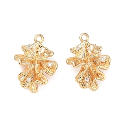 Real 18K Gold Plated Brass Micro Pave Clear Cubic Zirconia Pendants, Leaf Charms, Real 18K Gold Plated, 20x16x6mm, Hole: 1.6mm